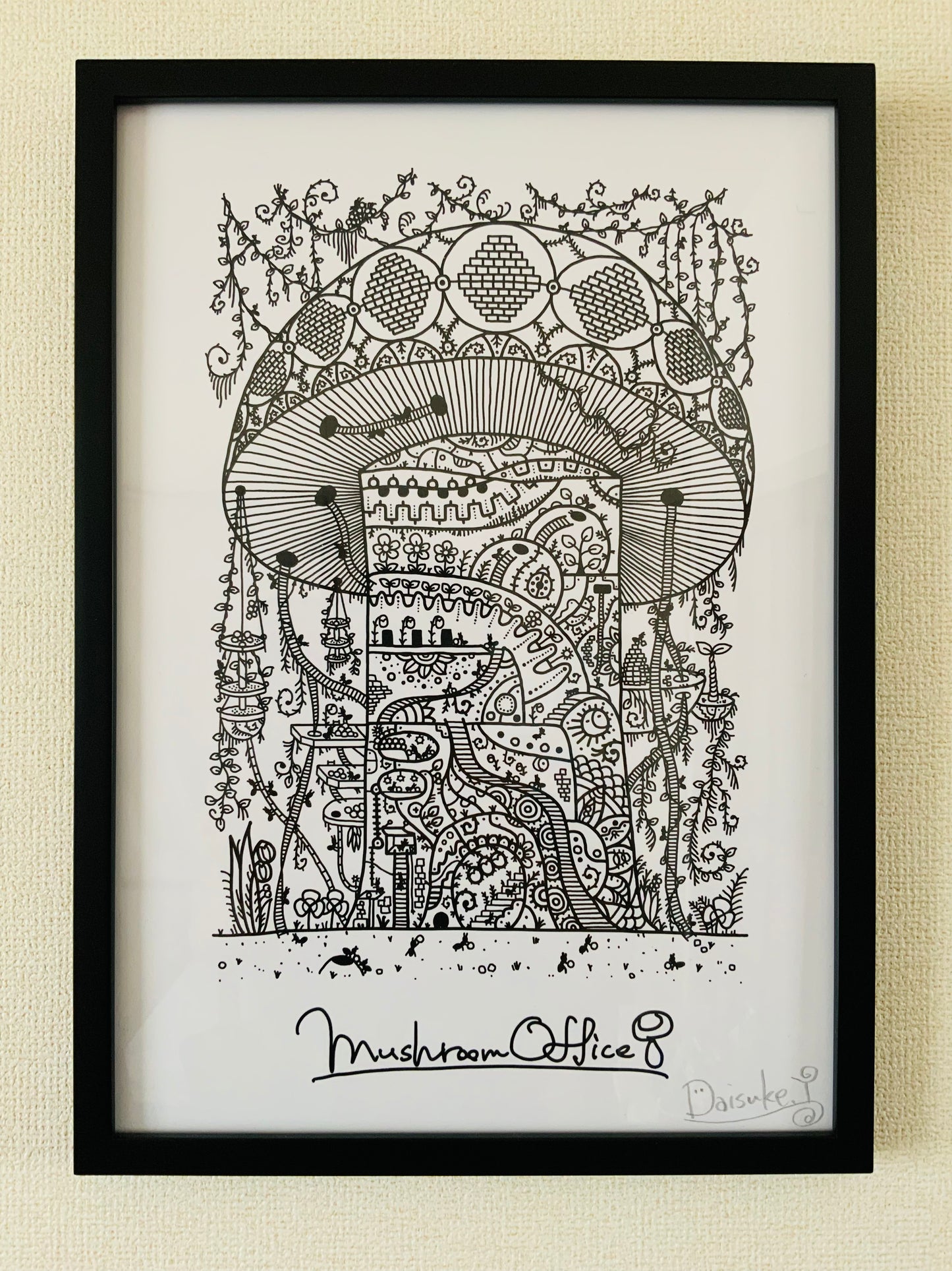 フレーム付きアート「Mushroom Office」A3モノトーン